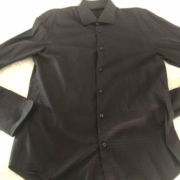 Bugatchi Long Sleeve Button Down French Cuff shirt black size 16 40 - Picture 1 of 3